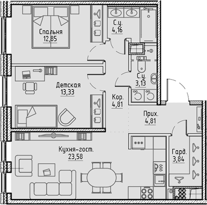 2-комнатная квартира 70.51 м², 10/10 эт., ЖК «LEGENDA Сампсониевский 32»